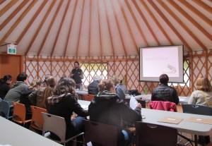 Participants at the Map Our Marshes Workshop in the UBC Farm yurt.